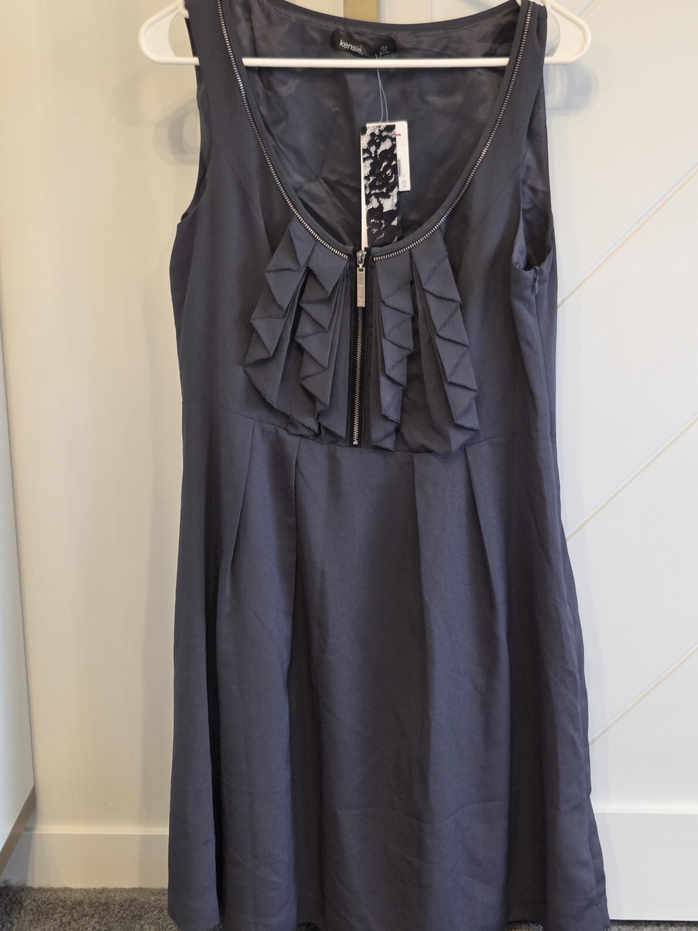 Kensie Dark Charcoal Gray Sleeveless Ruffle Zip-Front Dress
